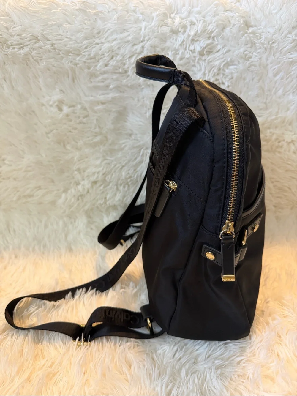Calvin Klein Black Nylon Mini Backpack with Gold Hardware